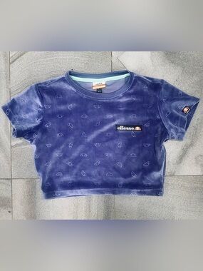 Women’s Ellesse Vintage Purple Velour Short Sleeve Crop Top Size S